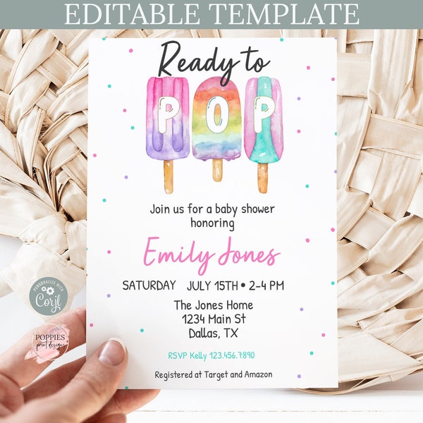 Editable Popsicle Baby Shower Invitation, Ready to Pop Invite, Pop Over and Chill With US Popsicle Party Summer Baby Shower Printable 0158