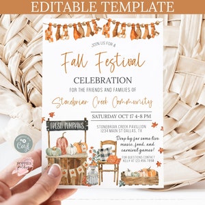 Editable Fall Harvest Festival Invitation Fall Party Invite, Fall Festival, Pumpkin Party, School Fall Event, Halloween Party Printable 0188