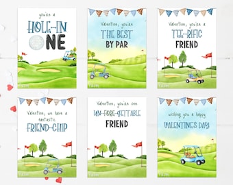 Printable Golf Valentine&#39;s Day Cards, Print at Home Classroom Valentines Exchange, Boy Favor Gift Tags Golfing Cards Valentine 012