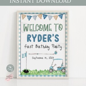 Editable Boy Golf Birthday Par-tee Welcome Sign, Boy Golfing Birthday Sign, Custom Birthday Par-tee Putting Par-tee Printable Template 0134