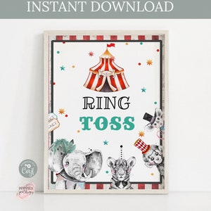 Circus Party Sign, Ring Toss Party Sign, Carnival Birthday Decor, Circus Printable Sign, Carnival Party Game Sign Printable 0138