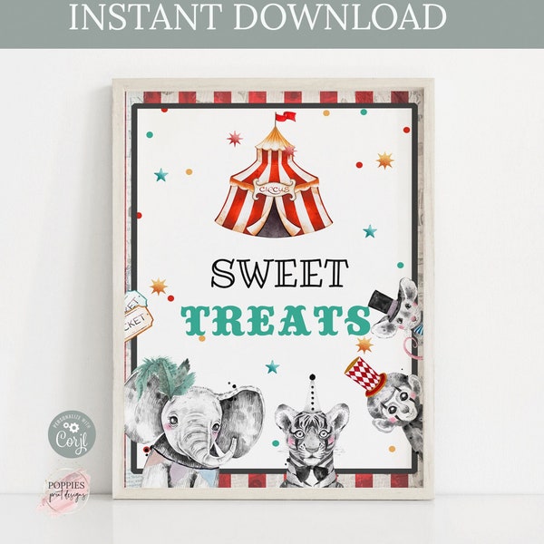 Circus Party Sign, Sweet Treats Party Sign, Carnival Birthday Decor, Circus Printable Sign, Carnival Food Table Sign Printable 0138