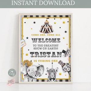 Editable Circus Birthday Party Welcome Sign Carnival Birthday Custom Party Sign Birthday Party Animal Sign Circus Birthday Printable 0138