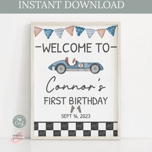 Editable Blue Racing Car Birthday Party Welcome Sign Two Fast Welcome Sign Fast One Birthday Party Race Car First Birthday Printable 0131