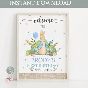 Editable Peter Rabbit Birthday Welcome Sign Peter Rabbit Birthday Party Decor Party Boy Instant Download Flopsy Bunny Boy Printable 0123