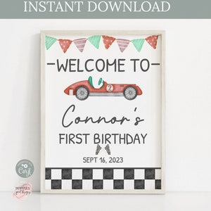 Editable Red Racing Car Birthday Party Welcome Sign Two Fast Welcome Sign Fast One Birthday Party Race Car First Birthday Printable 0131