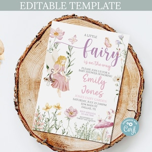 Editable Fairy Baby Shower Invitation A Little Fairy is on the Way Invite Fairy Garden Girl Baby Shower Magical Printable 0153