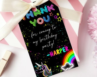 Editable Neon Glow Birthday Party Thank You Favor Tag, Neon Birthday Favor Label, Glow Birthday Party Thank You Printable Template 0133