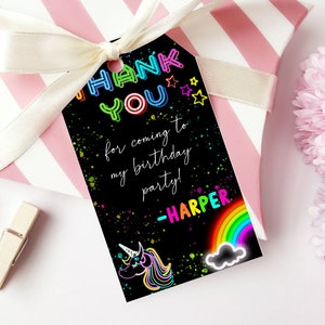 Editable Neon Glow Birthday Party Thank You Favor Tag, Neon Birthday Favor Label, Glow Birthday Party Thank You Printable Template 0133