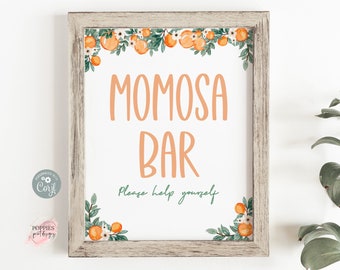 Letrero para mesa de bar Cutie Momosa, baby shower Little Cutie, mesa de bebidas para fiesta de cumpleaños naranja apta para mamás, impresión sin alcohol 0142