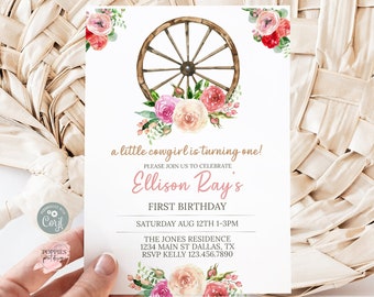 Floral Cowgirl Birthday Invitation, Rodeo Birthday, Editable Horse Birthday Invite, Wild West, Country Western Party Evite, Printable 0178