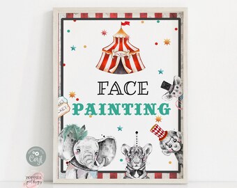 Circus Party Sign, Face Painting Party Sign, Carnival Birthday Decor, Circus Printable Sign, Carnival Party Game Sign Printable 0138
