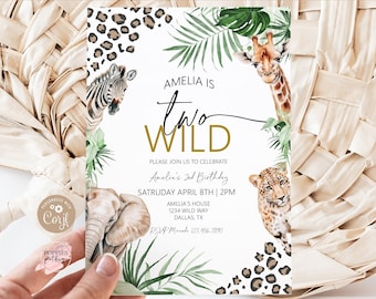 Editable Jungle Second Birthday Invitation Two Wild 2nd Birthday Invite Zoo Animal Birthday Party Safari Animal Template Printable 0235