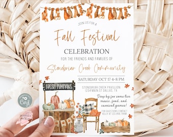 Editable Fall Harvest Festival Invitation Fall Party Invite, Fall Festival, Pumpkin Party, School Fall Event, Halloween Party Printable 0188