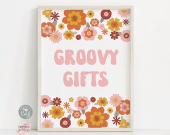 Retro Floral Birthday Gift Sign, Groovy Birthday Party Decor, Groovy Birthday Cards and Gifts Sign, Retro Party Printable 0135
