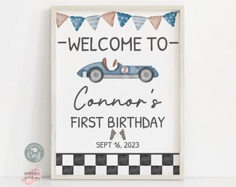 Editable Blue Racing Car Birthday Party Welcome Sign Two Fast Welcome Sign Fast One Birthday Party Race Car First Birthday Printable 0131