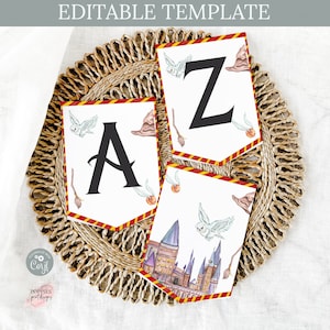 Editable Wzard Birthday Banner 8.5x11&quot; Wizardry School Bunting Magical School Birthday Magic Celebration Editable Template Printable 0152
