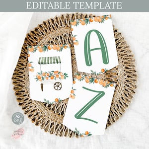 Editable Little Cutie Banner 8.5x11&quot; Citrus Baby Shower Bunting Orange Birthday Banner Letters Editable Template Banner Printable 0142