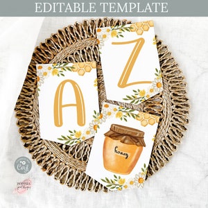 Bewerkbare Honey Bee Verjaardag Banner 8.5x11" Little Honey Baby Shower Bunting Bijenkorf Download Mama to Bee Bewerkbare sjabloon Afdrukbaar 0143