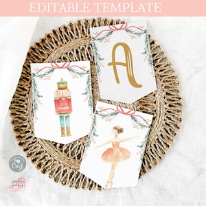 Editable Nutcracker Birthday Banner 8.5x11&quot; Sugar Plum Fairy Bunting Birthday Winter Wonderland Editable Template Sweets Printable 0191