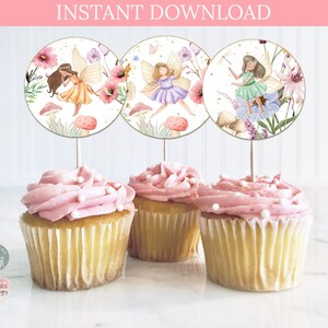 Fairy First Birthday Cupcake Toppers Fairy 1st Birthday Cupcake Decoration Garden Party Cake Toppers Enchanted Instant Download 0213