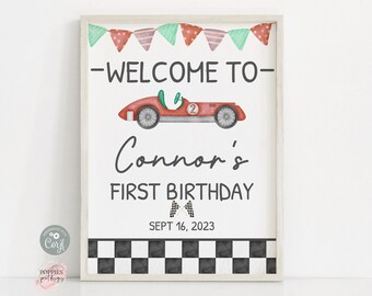 Editable Red Racing Car Birthday Party Welcome Sign Two Fast Welcome Sign Fast One Birthday Party Race Car First Birthday Printable 0131