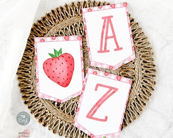 Editable Strawberry Birthday Banner Berry First Birthday Happy Birthday Pennant Banner Bunting Pink Berry Sweet Sign Download Printable 0169