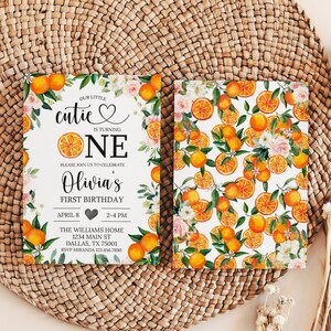 Editable Little Cutie is One First Birthday Invitation Cute One Invite Girl 1st Birthday Invitation Orange Birthday Invite Printable 0125