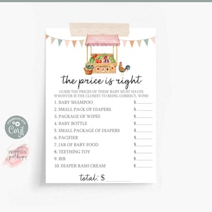 Price is Right Baby Shower Game, Farmer&#39;s Market Baby Shower, Locally Grown, Gender Neutral, Organic Baby,  Printable 0147