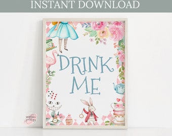 Drink Me Sign Alice in Wonderland Birthday Onederland Birthday Sign Sweet Treats Sign Instant Download Party Sign Onederland Party 0119