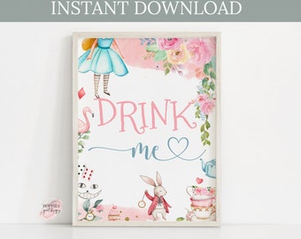 Drink Me Sign Alice in Wonderland Birthday Onederland Birthday Sign Sweet Treats Sign Instant Download Party Sign Onederland Party 0119