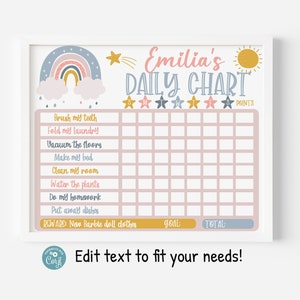 Tabella delle faccende quotidiane per bambini stampabile, tabella dei comportamenti modificabili, tabella delle ricompense per bambini, tabella delle ricompense per le faccende domestiche per bambini in classe, tabella delle ricompense arcobaleno