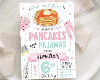 Editable Pancakes and Pajamas Birthday Invitation, Slumber Party, Sleepover Party Invite, Breakfast Birthday Template Printable 0183