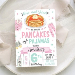 Editable Pancakes and Pajamas Birthday Invitation, Slumber Party, Sleepover Party Invite, Breakfast Birthday Template Printable 0183