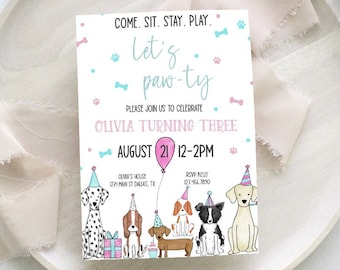 Editable Puppy Pawty Birthday Invitation, Let's Pawty Invite, Puppy Dog Invitation, Puppy Adoption Party 0185
