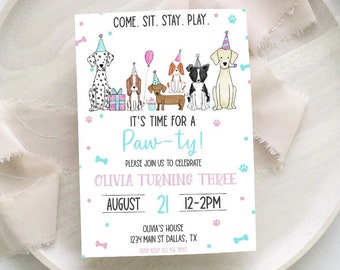 Editable Let's Pawty Birthday Invitation, Puppy Pawty Invite, Puppy Dog Invitation, Puppy Adoption Party 0185