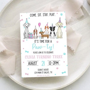 Editable Let&#39;s Pawty Birthday Invitation, Puppy Pawty Invite, Puppy Dog Invitation, Puppy Adoption Party 0185