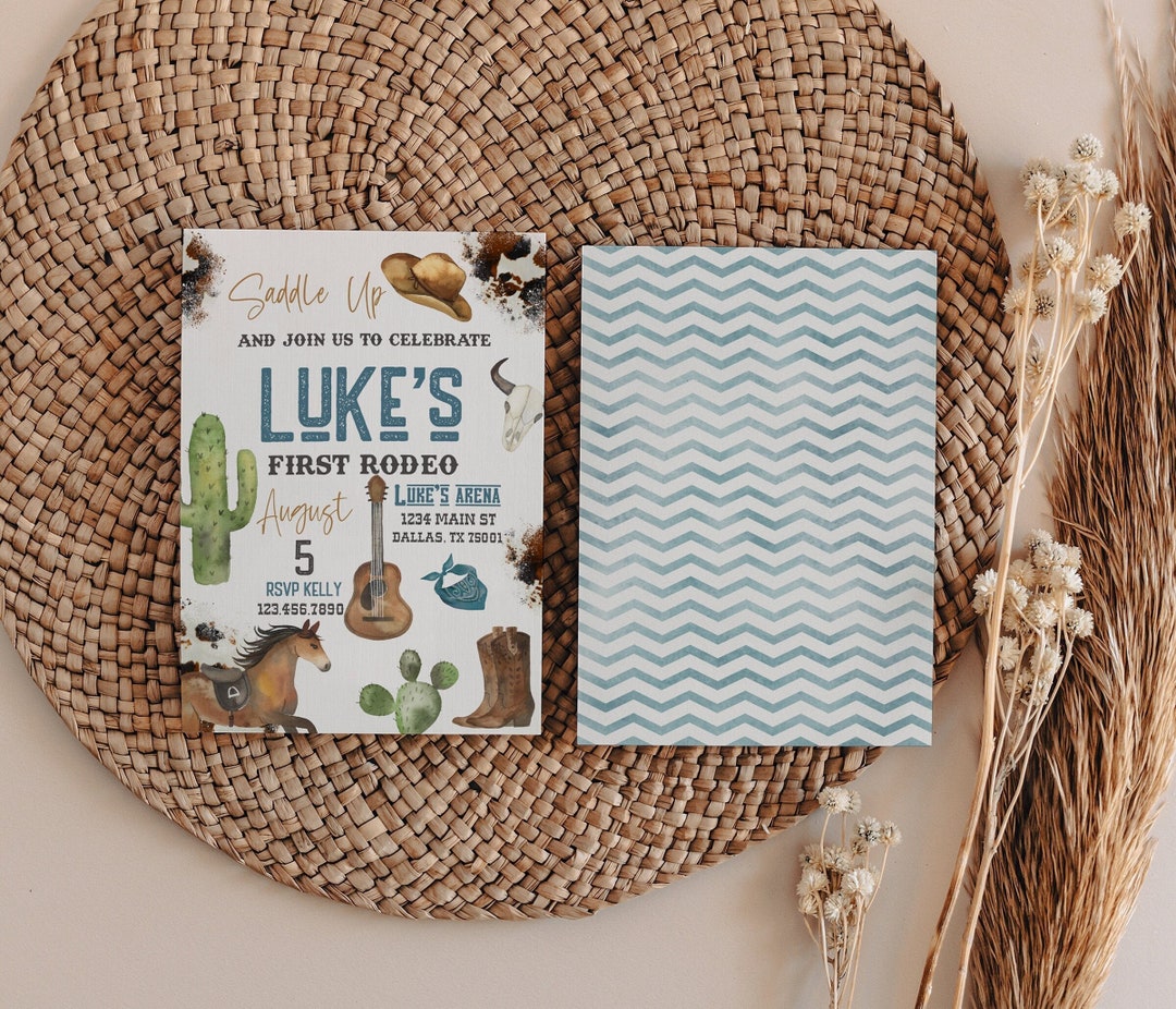 My First Rodeo Invitatioons Editable First Rodeo Invitation With Back, Boy Rodeo 1st Birthday ...