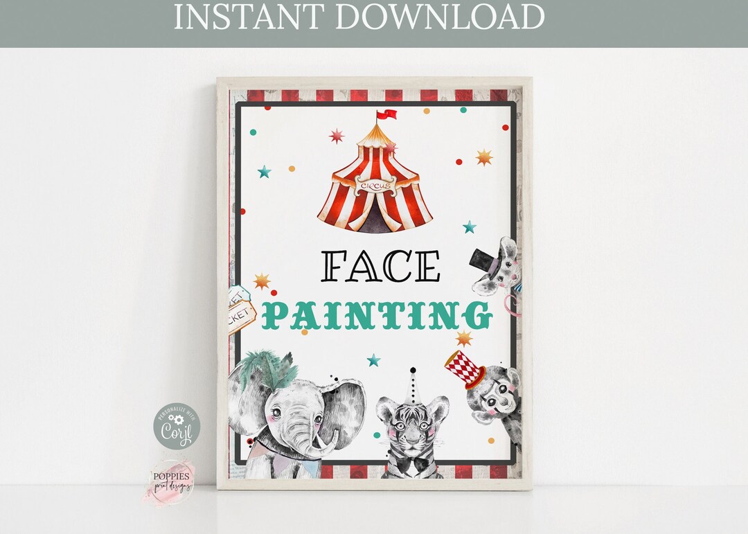 Circus Party Sign, Face Painting Party Sign, Carnival Birthday Decor ...