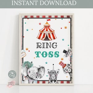 Circus Party Sign, Ring Toss Party Sign, Carnival Birthday Decor ...