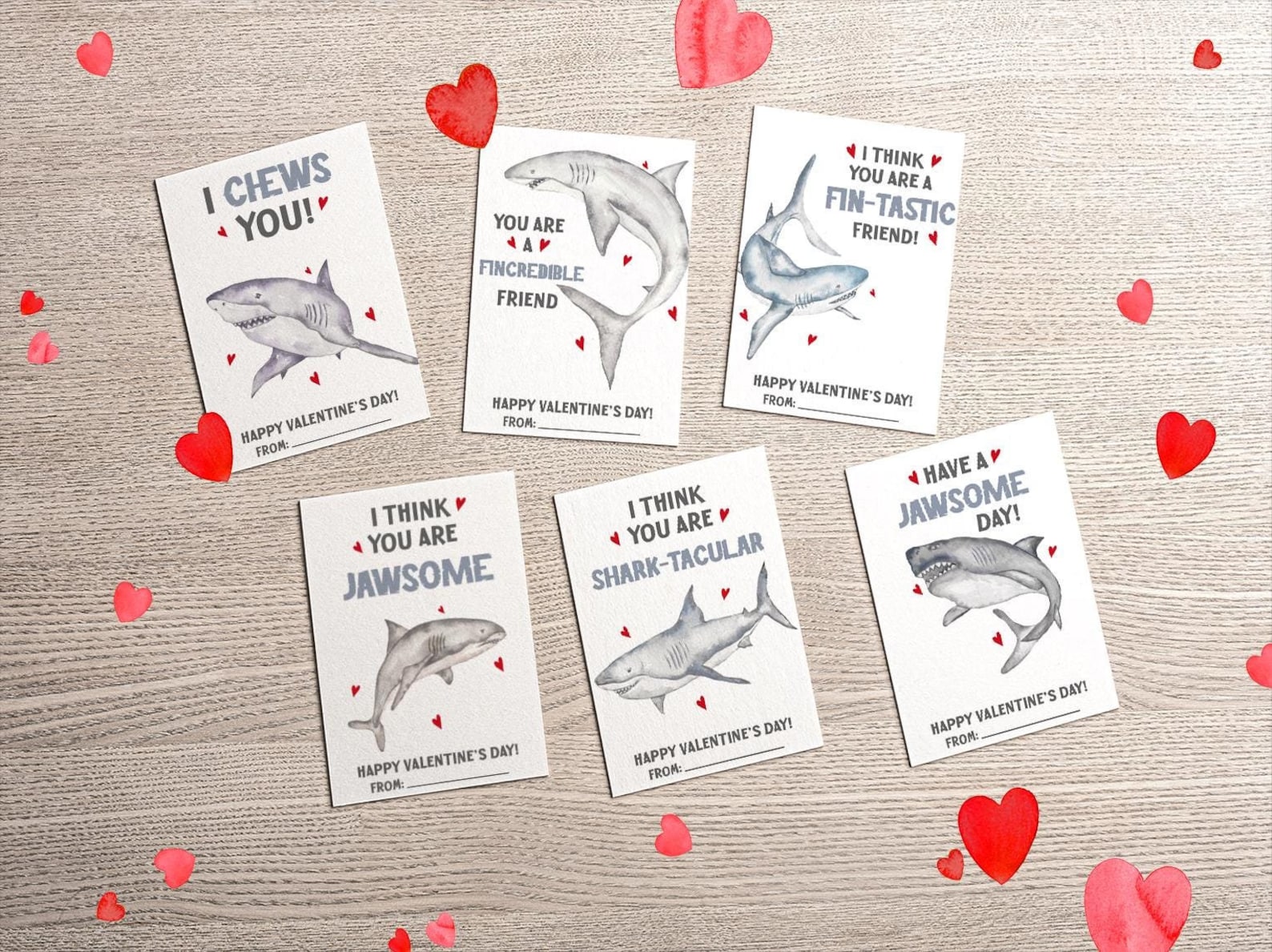 Printable Shark Valentine's Day Cards, Print at Home Ocean Classroom Valentine Exchange, Boys ...