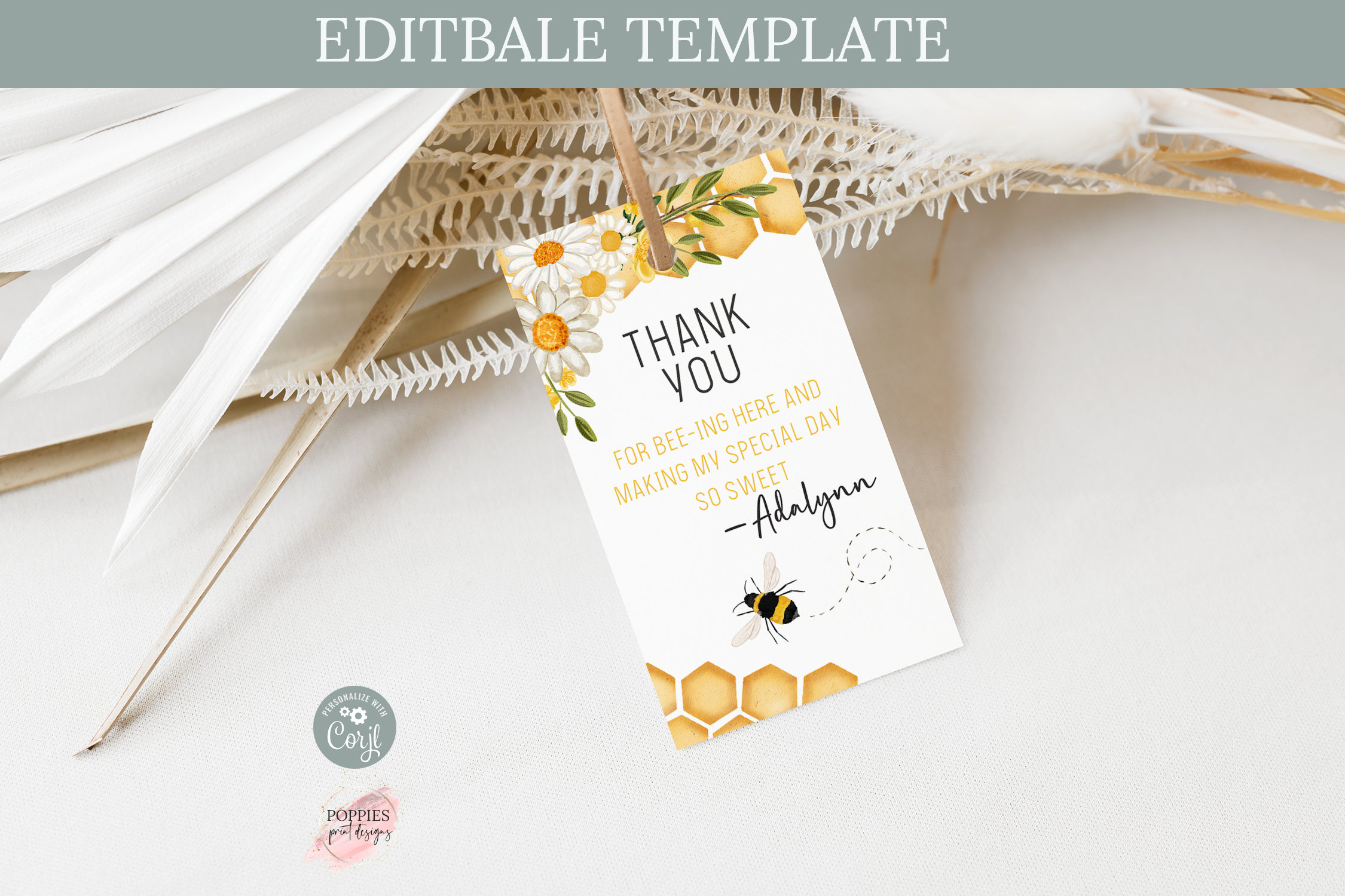 Editable Honey Bee Birthday Party Favor Tag, First Bee Day Birthday ...
