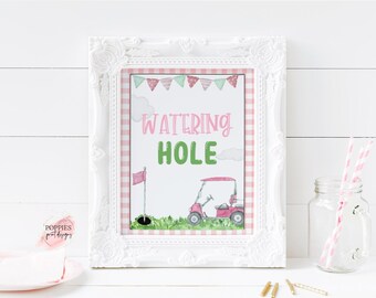 Pink Golf Birthday Party Gift Table Custom Sign Hole in One Custom Party Girls Golf Birthday Sign Golfing Birthday Table Sign Printable 0244