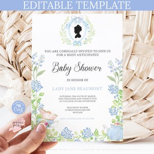 Editable Floral Baby Shower Invitation Bridgerton Themed Baby Shower Invite Victorian Floral Invite Tea Party Baby Shower Template 0243 image 3