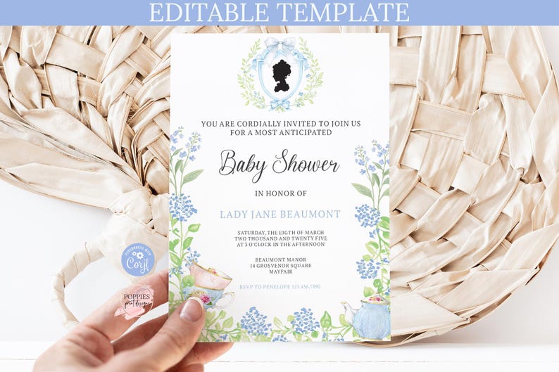 Editable Floral Baby Shower Invitation Bridgerton Themed Baby Shower Invite Victorian Floral Invite Tea Party Baby Shower Template 0243 image 3