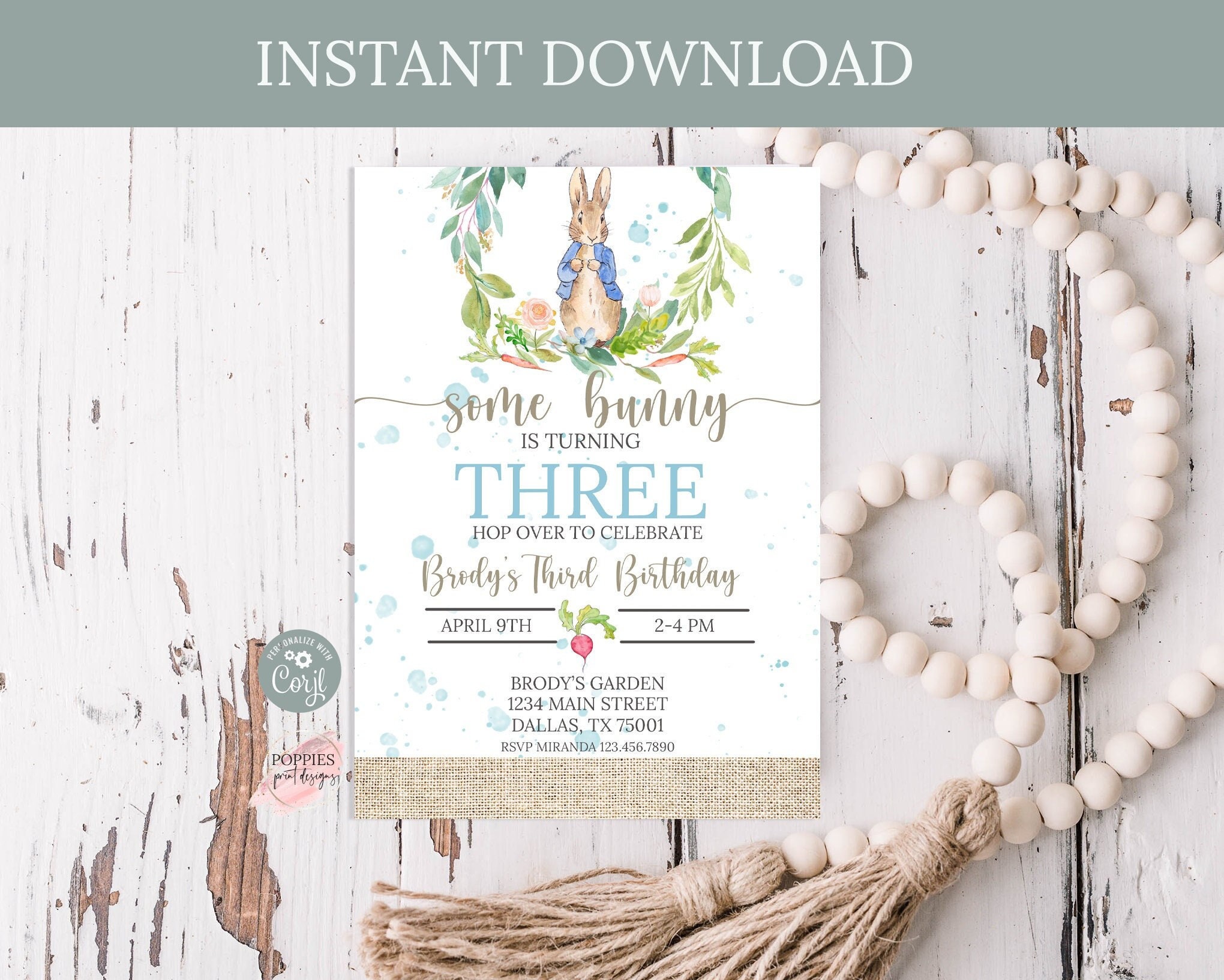 Editable Peter Rabbit Birthday Invitation Some Bunny Invitation Flopsy ...