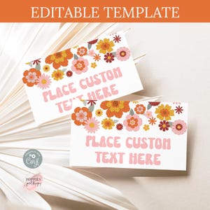 Editable Retro Floral Birthday Food Labels Groovy Birthday Food Tent Cards Custom 70s Hippie Party Food Table Signs Printable 0135