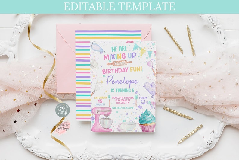 Editable Baking Birthday Invitation Girl Baking Party Invite - Etsy