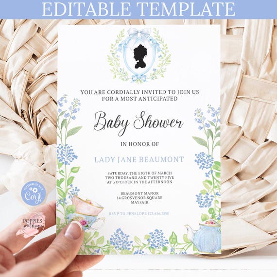 Editable Floral Baby Shower Invitation Bridgerton Themed Baby Shower Invite Victorian Floral Invite Tea Party Baby Shower Template 0243