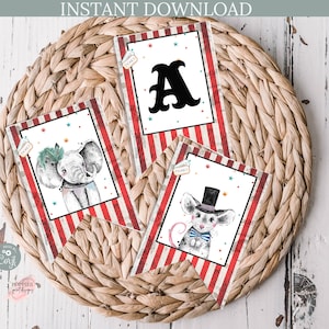Editable Circus Animal Banner 8.5x11&quot; First Birthday High Chair Banner, 1st Birthday Circus Bunting, Printable 0138